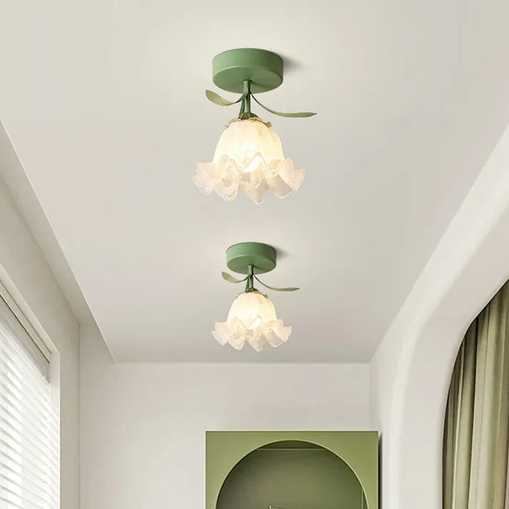 Clarelle Tiffany Style Mini Floral Ceiling Light In Glass And Iron