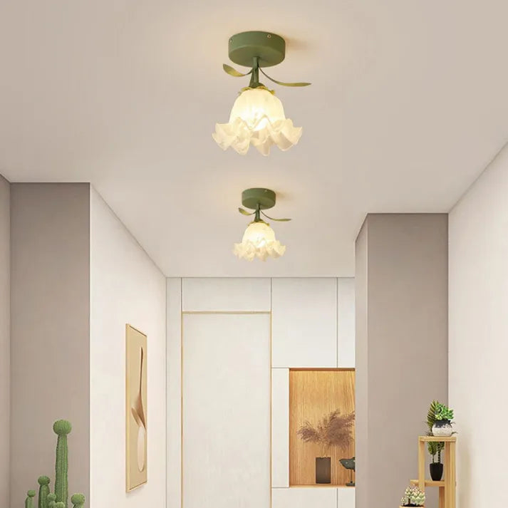 Clarelle Tiffany Style Mini Floral Ceiling Light In Glass And Iron