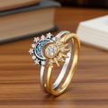 Sparkling Silver Crystal Ring With Moon And Sun Design Elegant 925 Silver