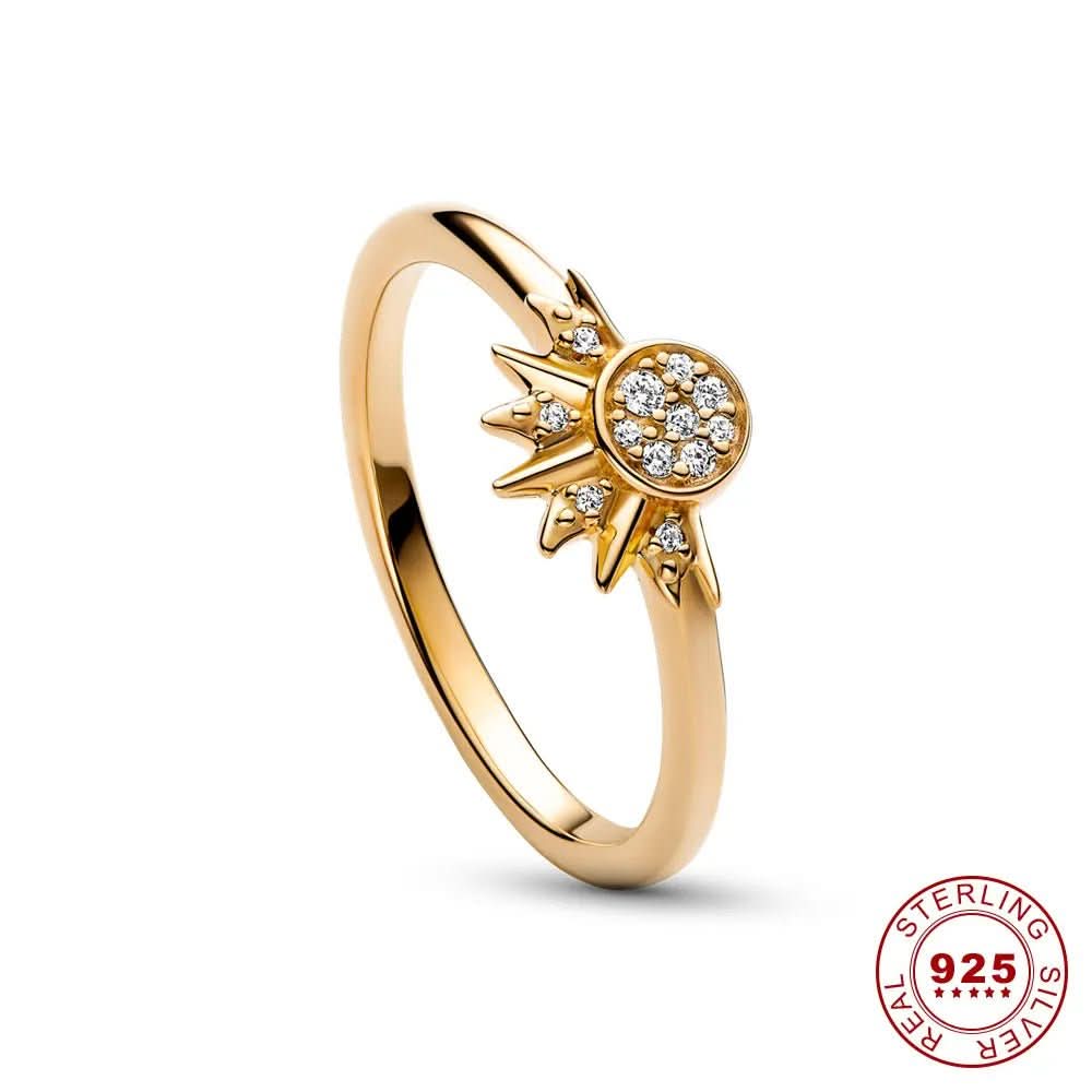 Sparkling Silver Crystal Ring With Moon And Sun Design Elegant 925 Silver