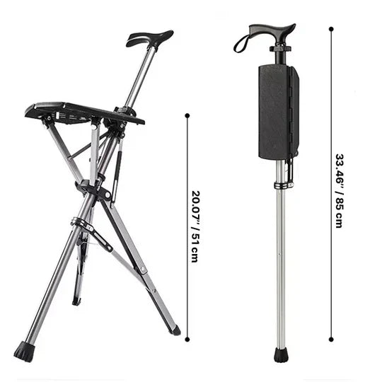 2-In-1 Folding Cane Chair With Built-In Seat And Lightweight Aluminum Walking Stick | Fervei