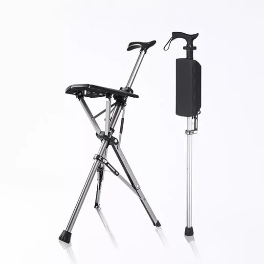 2-In-1 Folding Cane Chair With Built-In Seat And Lightweight Aluminum Walking Stick | Fervei