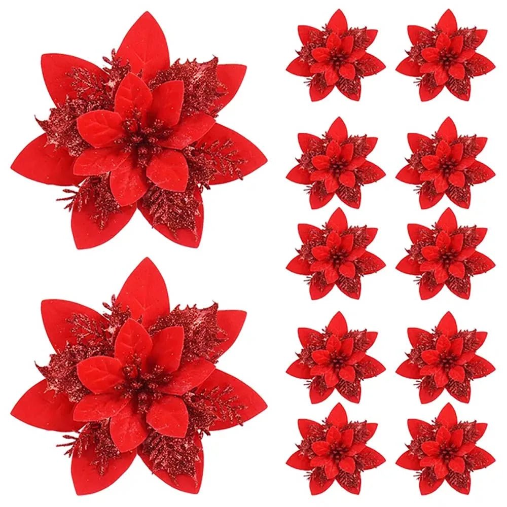 LumaPetal Sparkling Christmas Flowers, 14.5 Cm in Pink, Red, and Gold