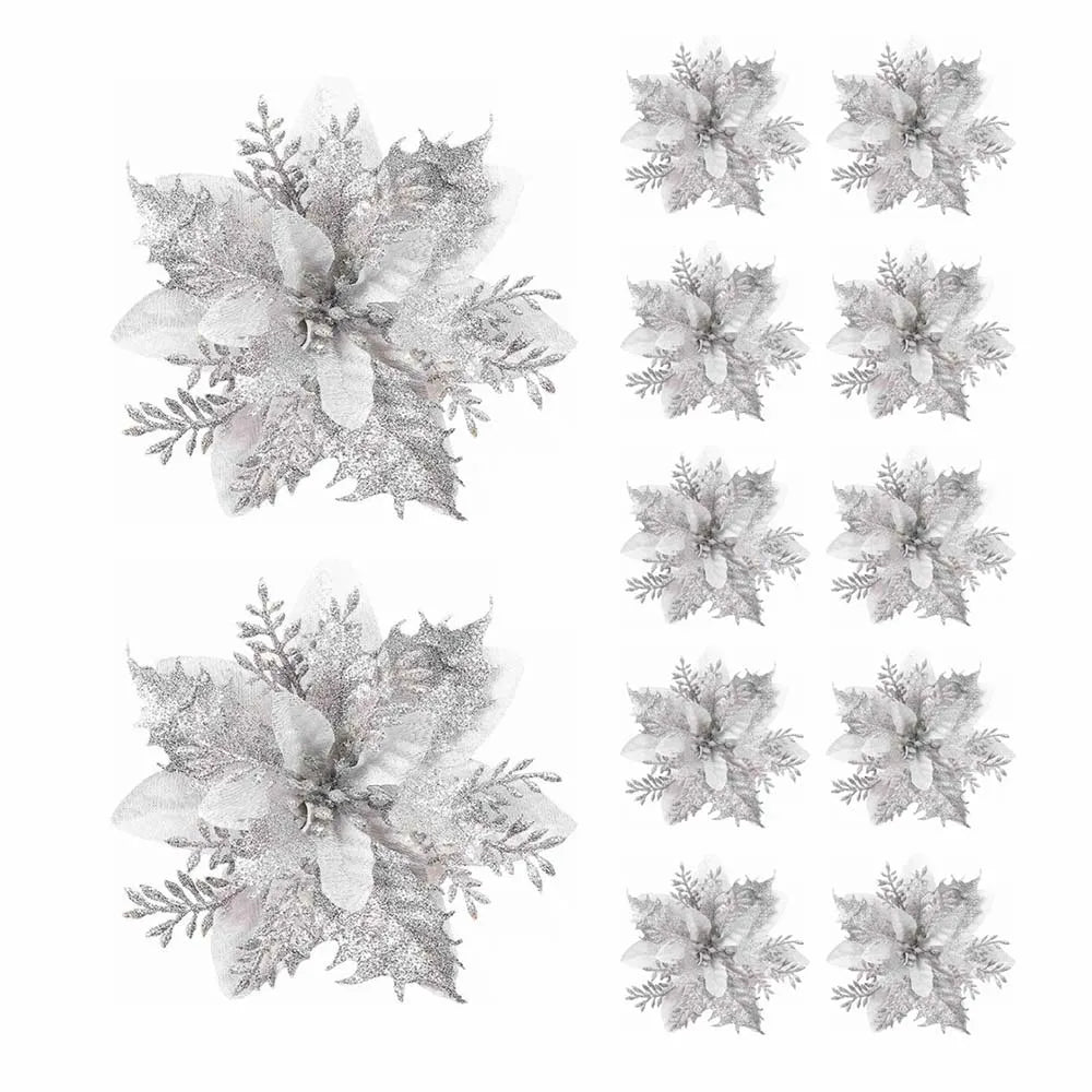 LumaPetal Sparkling Christmas Flowers, 14.5 Cm in Pink, Red, and Gold
