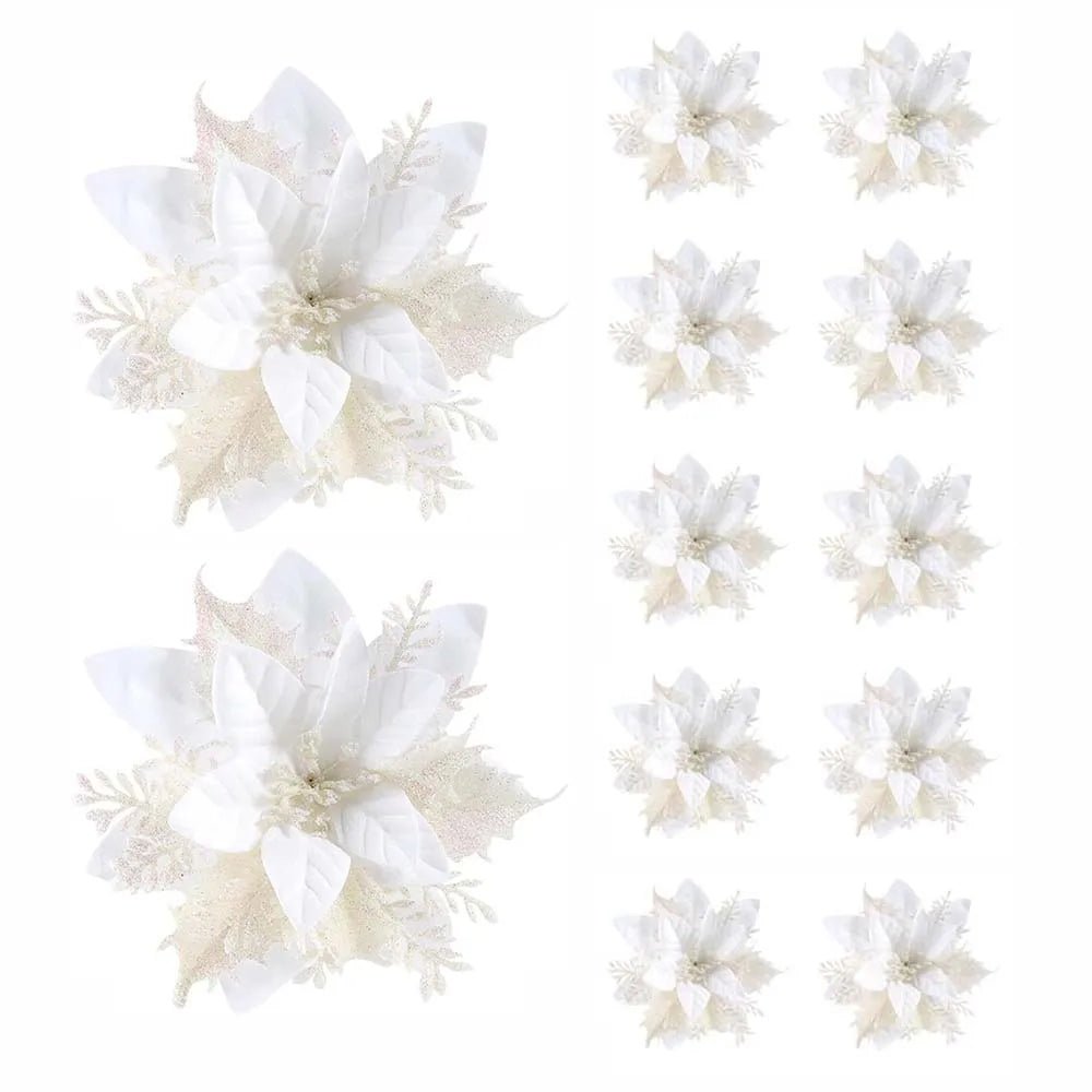 LumaPetal Sparkling Christmas Flowers, 14.5 Cm in Pink, Red, and Gold