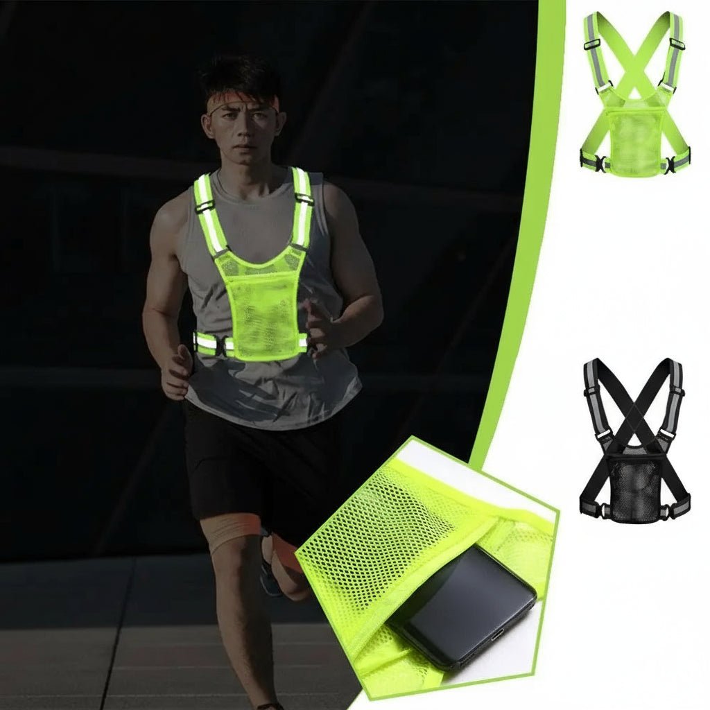 AuroraRun Reflective Running And Cycling Safety Vest With Pocket For Phone And Wallet