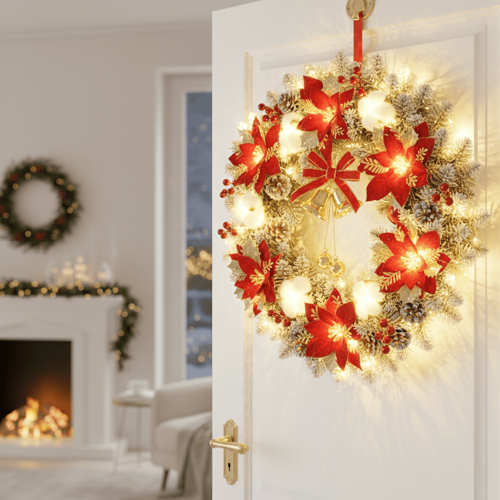 Elara Classic LED vánoční věnec se zvonky a zlatým leskem
