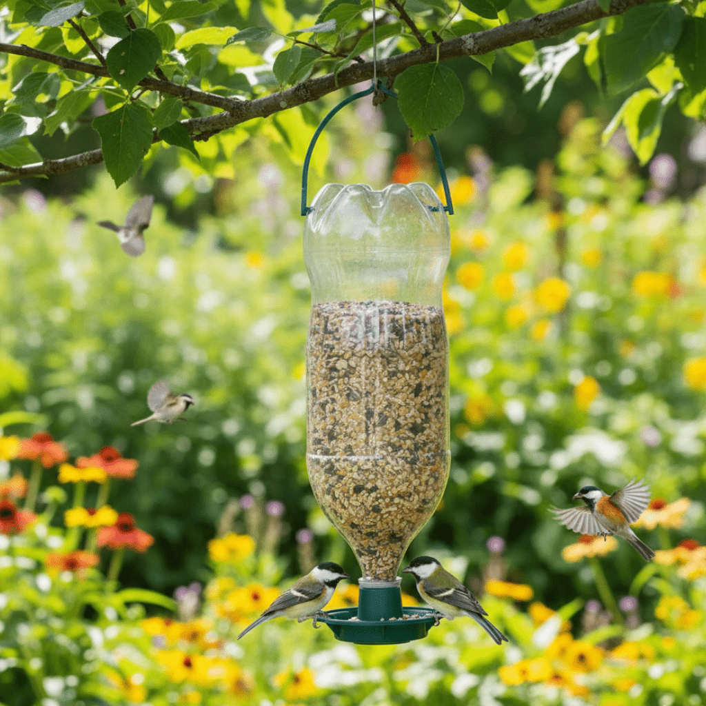 Eco Cycle Bird Feeder With Automatic Recycling Bottle System