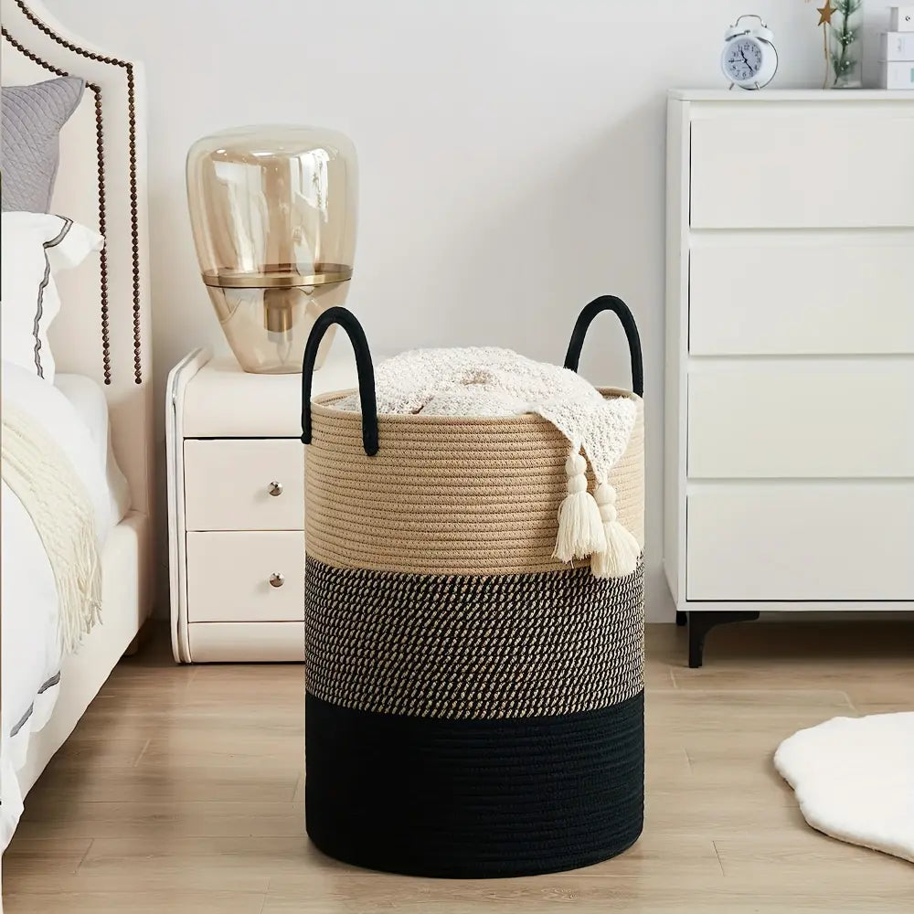 58L Foldable Laundry Basket Crafted From Cotton With Sturdy Handles