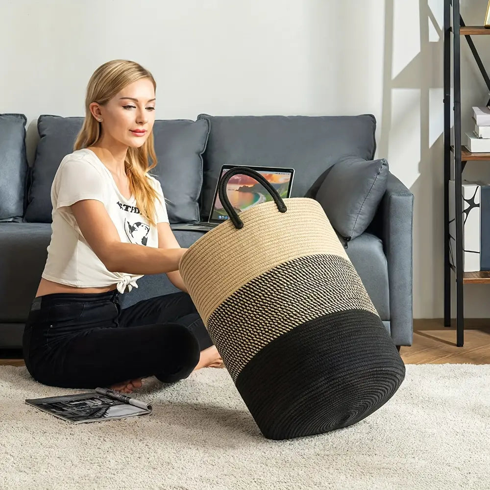58L Foldable Laundry Basket Crafted From Cotton With Sturdy Handles