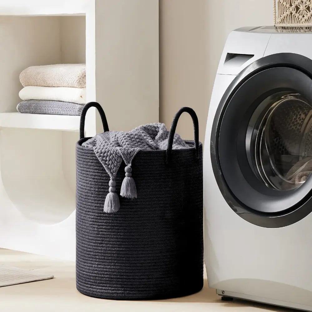 58L Foldable Laundry Basket Crafted From Cotton With Sturdy Handles