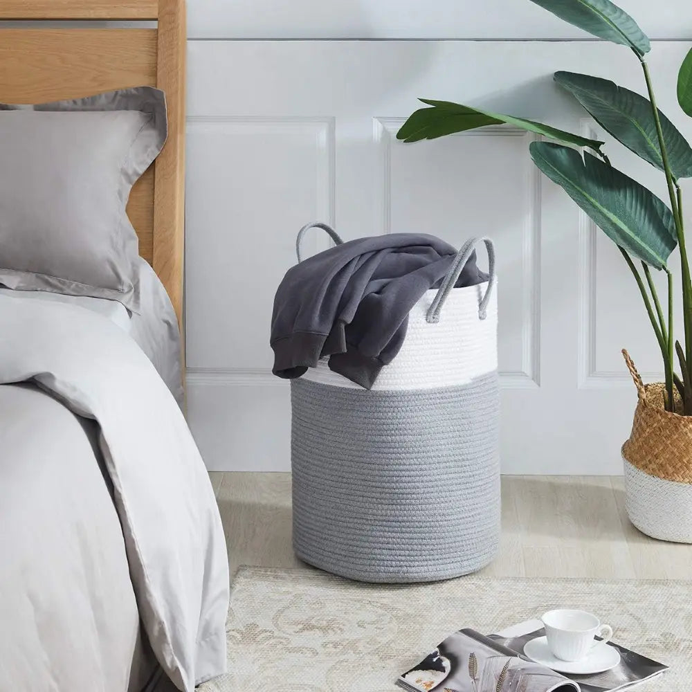 58L Foldable Laundry Basket Crafted From Cotton With Sturdy Handles