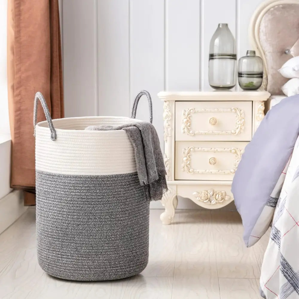 58L Foldable Laundry Basket Crafted From Cotton With Sturdy Handles