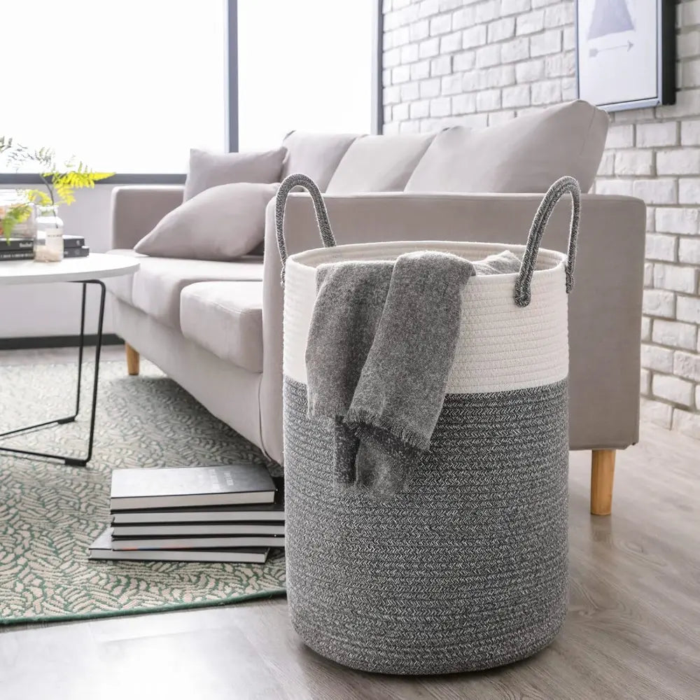 58L Foldable Laundry Basket Crafted From Cotton With Sturdy Handles