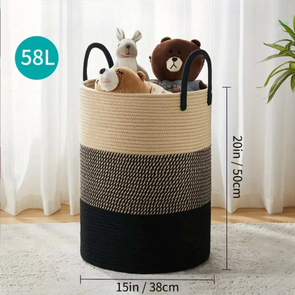 58L Foldable Laundry Basket Crafted From Cotton With Sturdy Handles