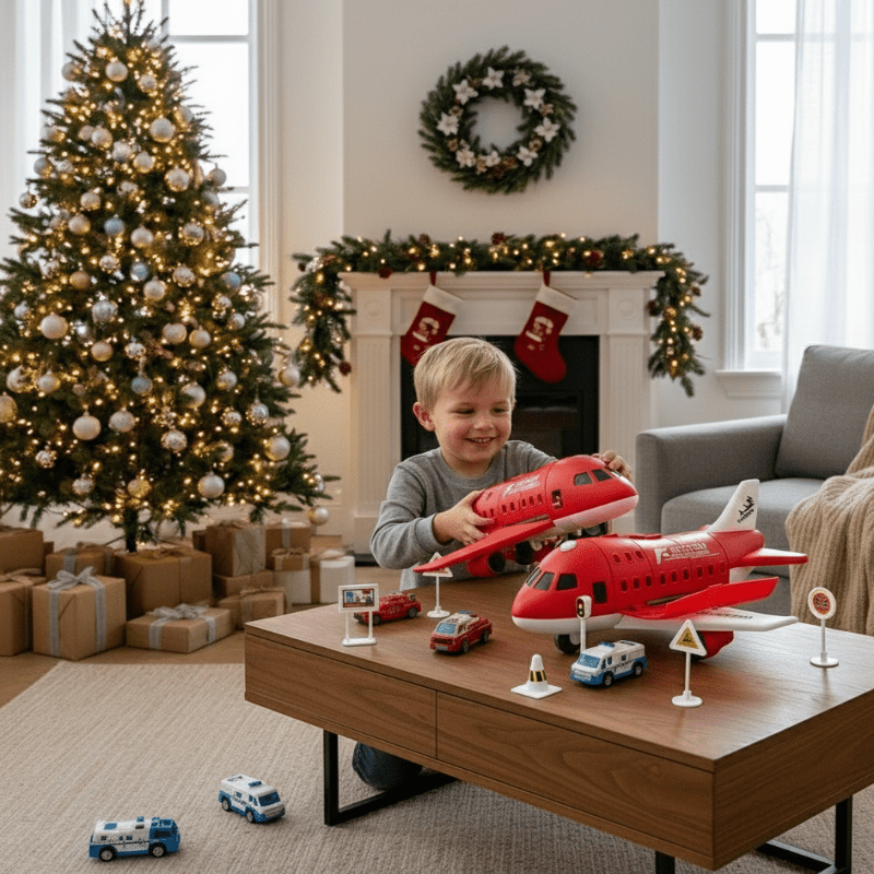 AirNova Playset Inertial Airplane And Vehicle Set With Helicopter And Road Signs