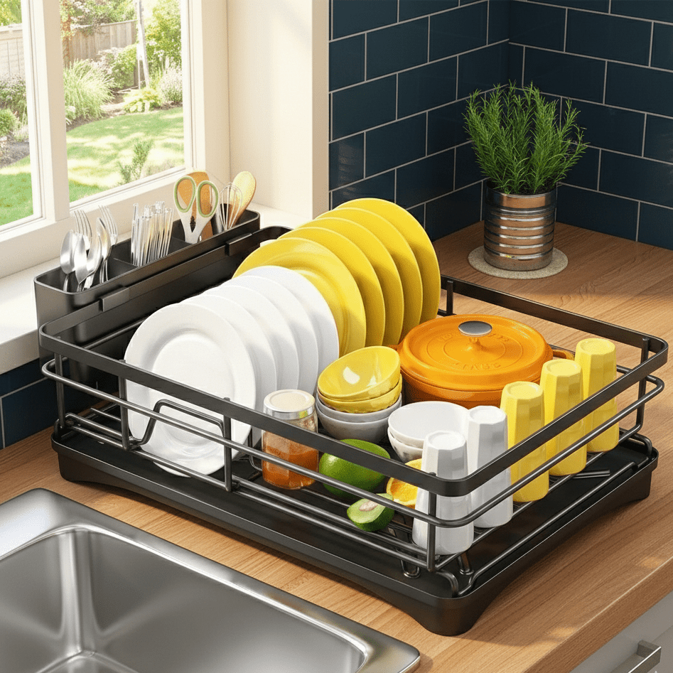 Organizador para Secar Louça com Design Prático de Bandeja de Gotejamento
