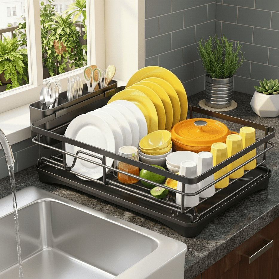 Organizador para Secar Louça com Design Prático de Bandeja de Gotejamento