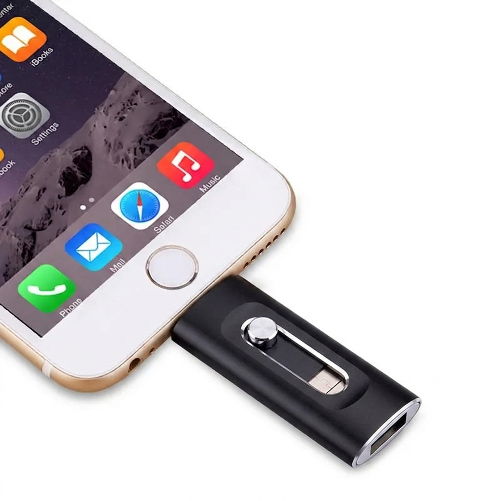 3-in-1 USB Stick Metal 6.6x2cm Lightning USB-C USB 3.0 iPhone Android Mac PC 256GB 2TB Photo Video Storage Keychain