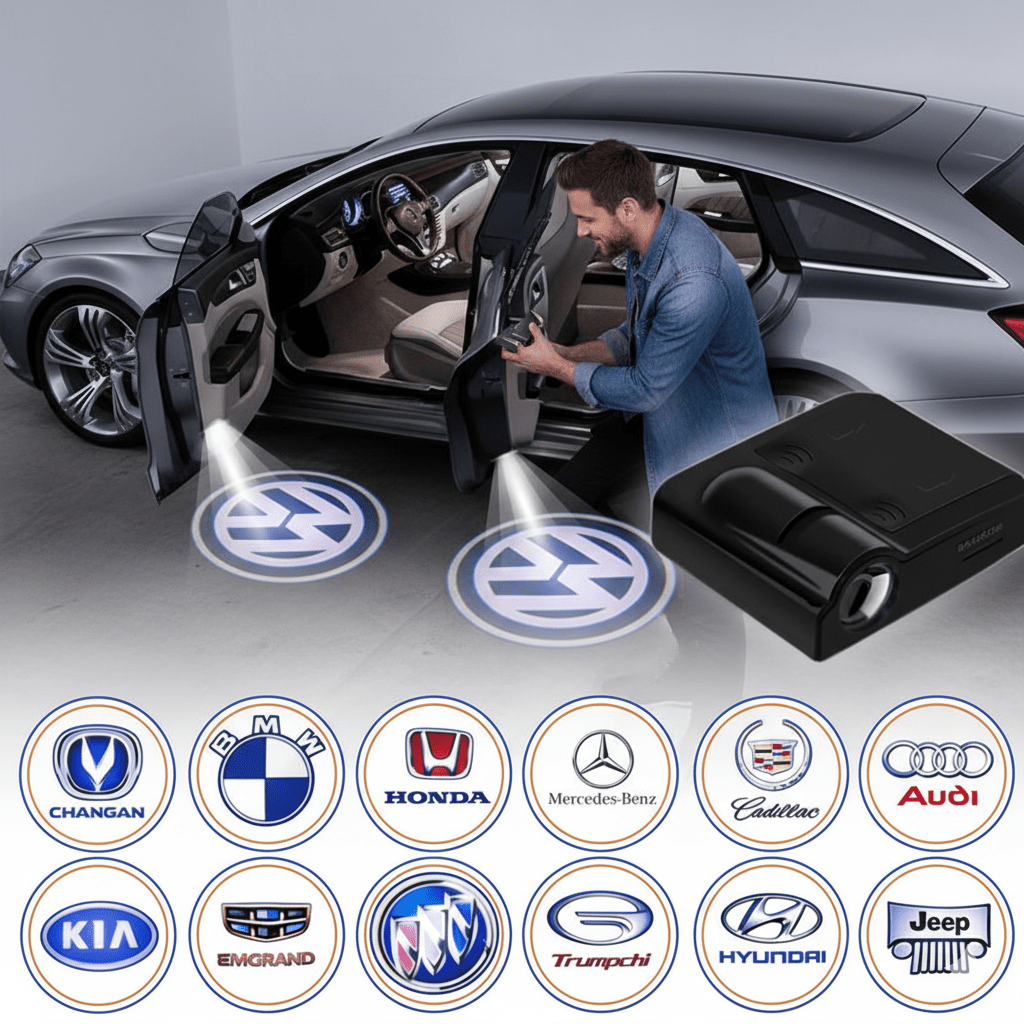 Luce Proiettore LED Wireless per Porta Auto LumaGlow con Loghi Personalizzati