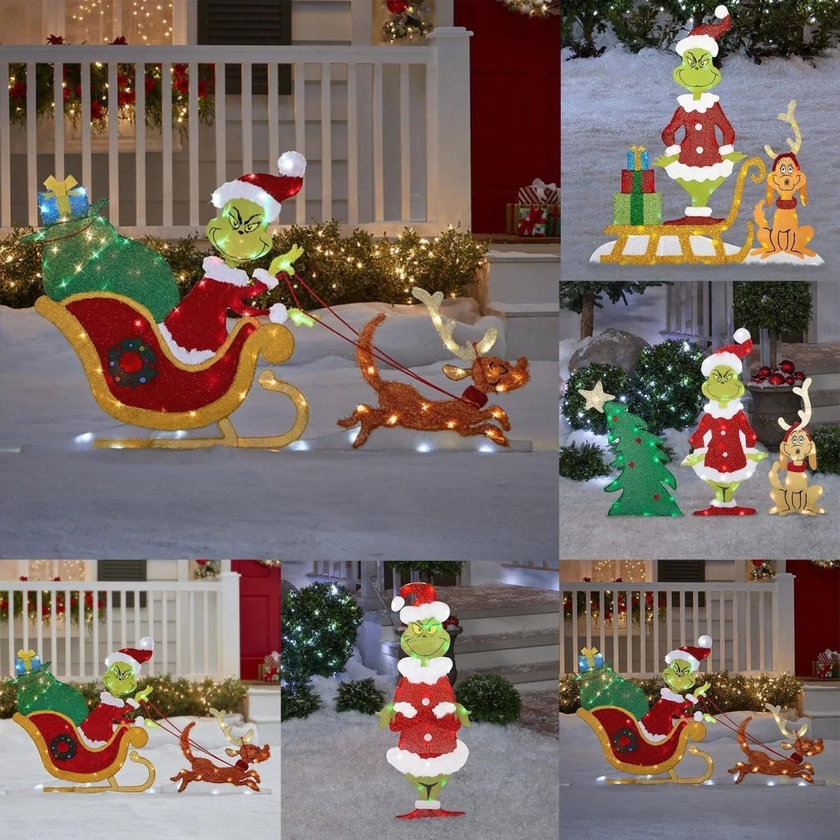 Aurora Grinch Garden Decor With LED Lights For Christmas Outdoor Scene