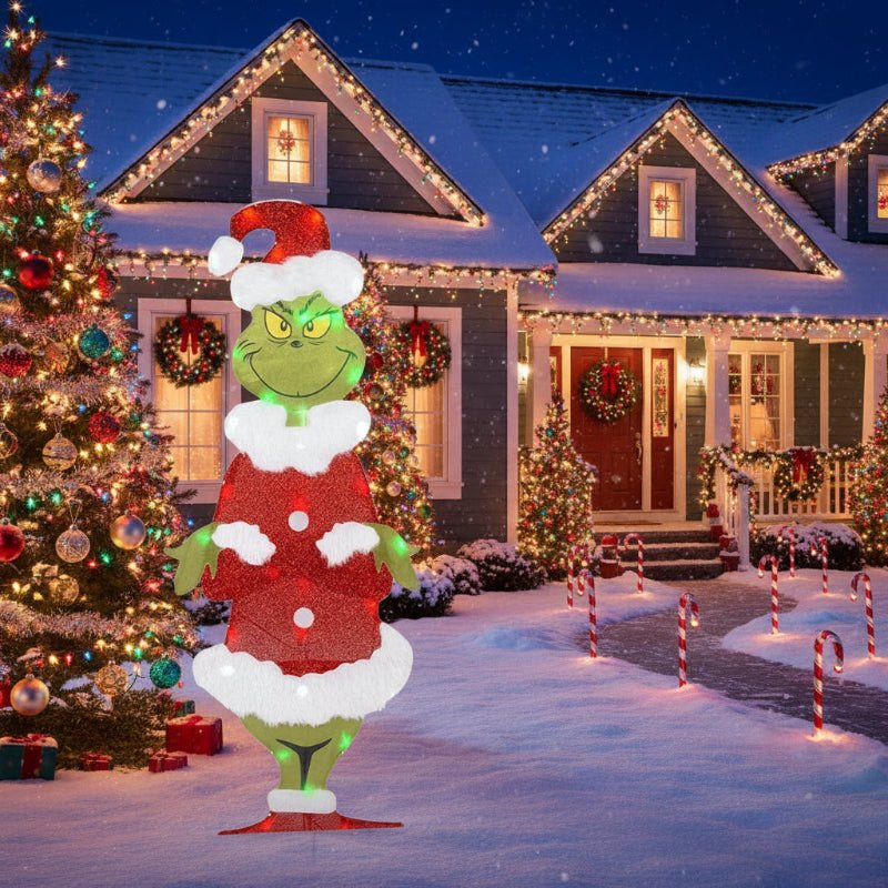 Aurora Grinch Garden Decor With LED Lights For Christmas Outdoor Scene