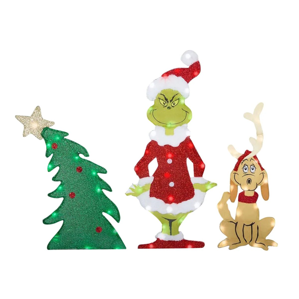 Aurora Grinch Garden Decor With LED Lights For Christmas Outdoor Scene