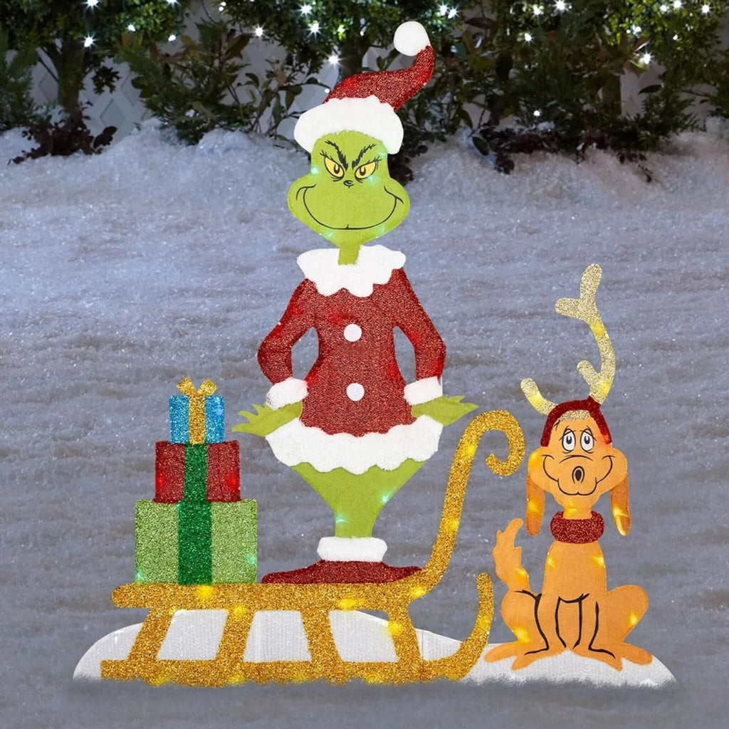 Aurora Grinch Garden Decor With LED Lights For Christmas Outdoor Scene