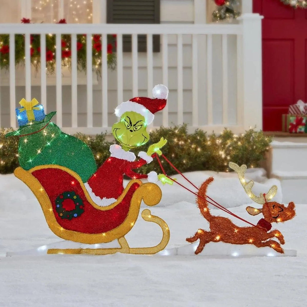 Aurora Grinch Garden Decor With LED Lights For Christmas Outdoor Scene