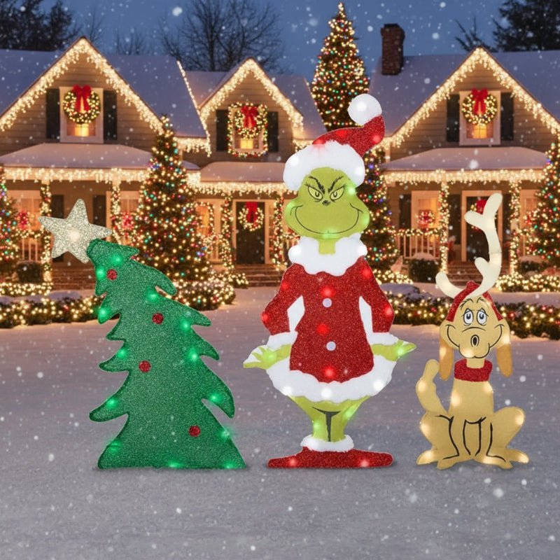 Aurora Grinch Garden Decor With LED Lights For Christmas Outdoor Scene