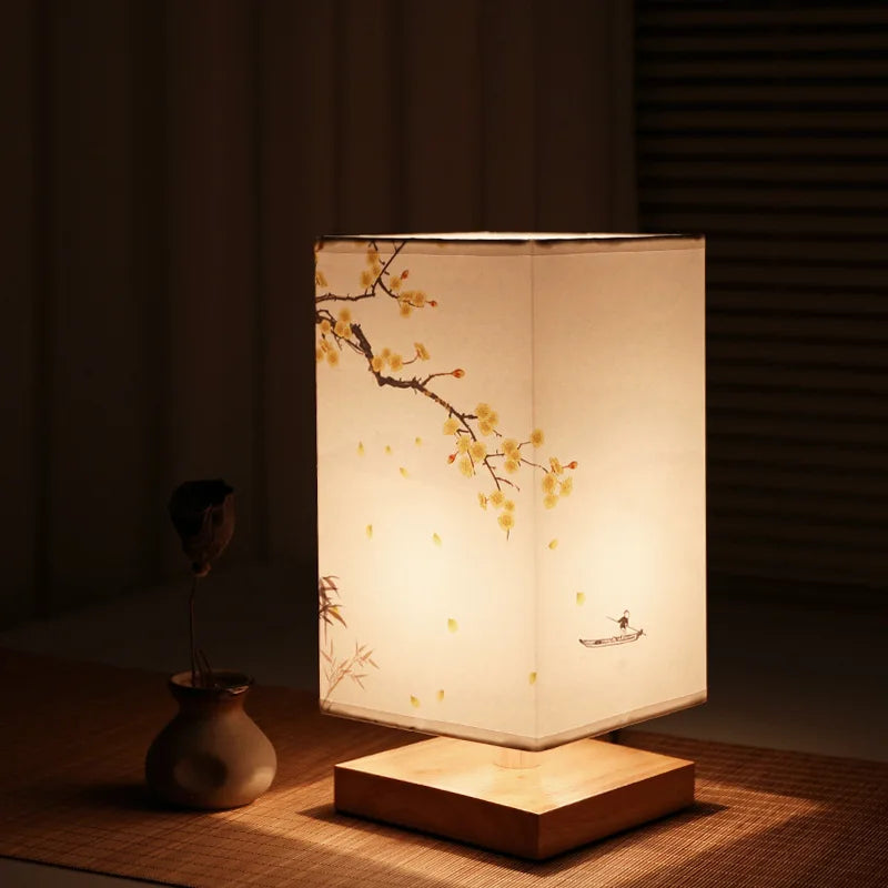 Cherry Blossom Glow Table Lamp With Soft Cloth Shade For Cozy Ambience