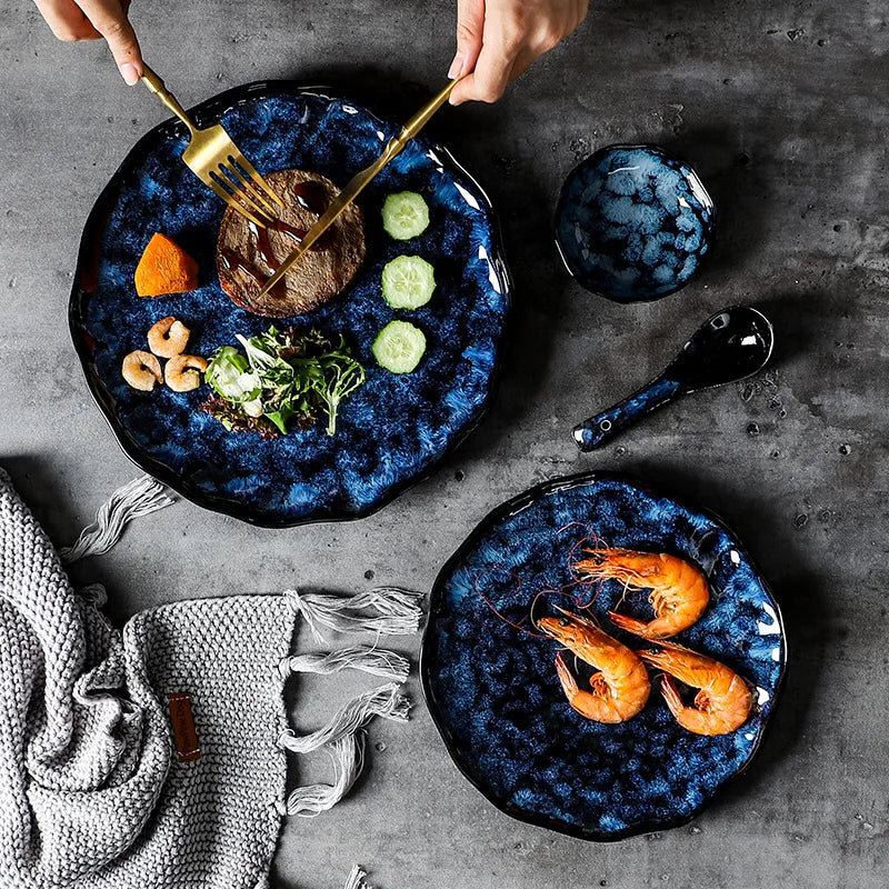 10dílná jídelní souprava s motivem Mléčné dráhy, modrá keramika pro každodenní použití i svátky