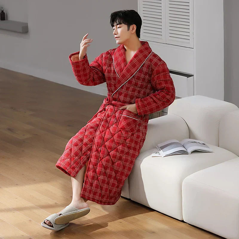 CozyLayer Three-Layer Quilted Bathrobe For Winter Warmth