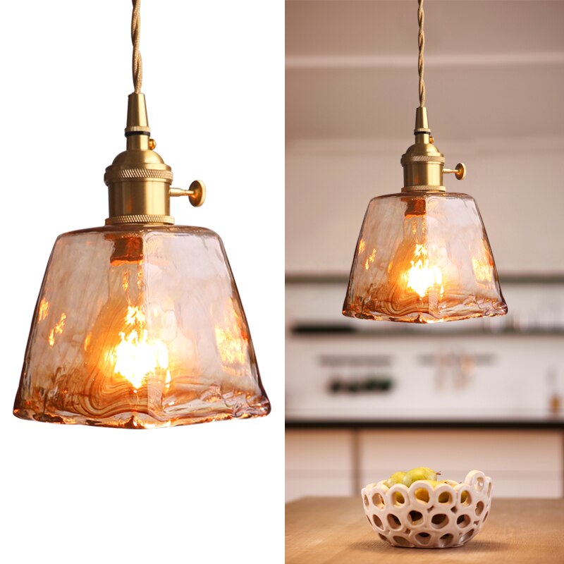 Corvin Brass And Amber Glass Pendant Light