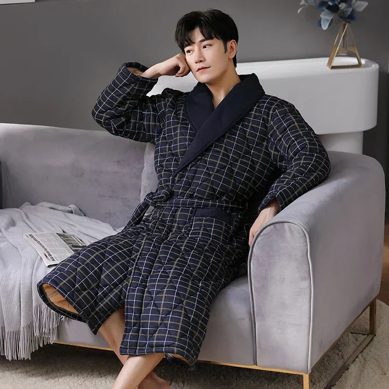 CozyLayer Three-Layer Quilted Bathrobe For Winter Warmth