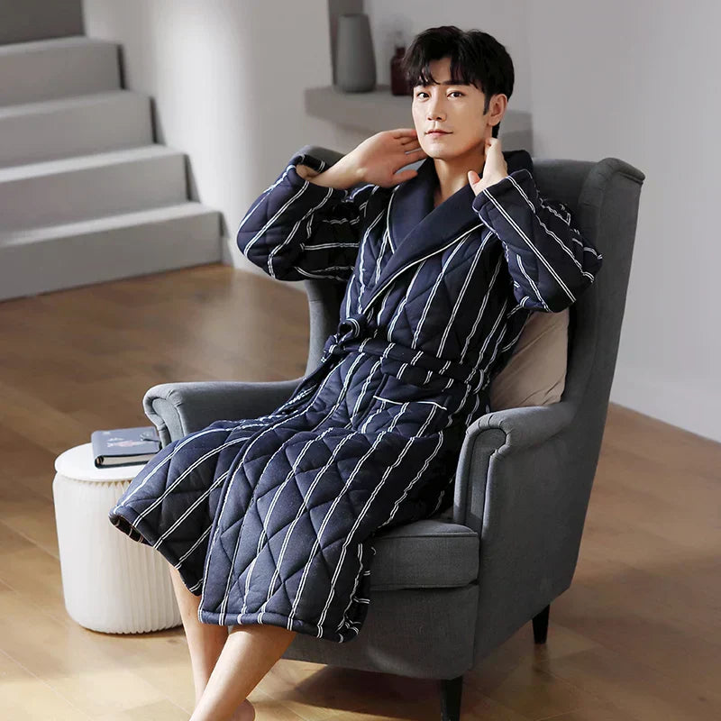 CozyLayer Three-Layer Quilted Bathrobe For Winter Warmth