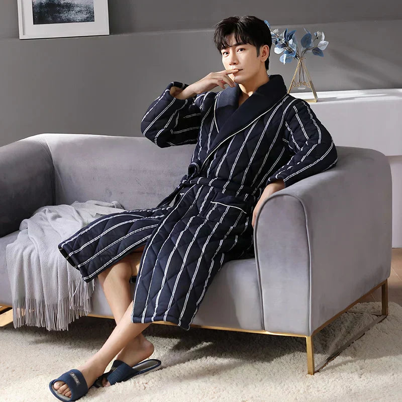 CozyLayer Three-Layer Quilted Bathrobe For Winter Warmth