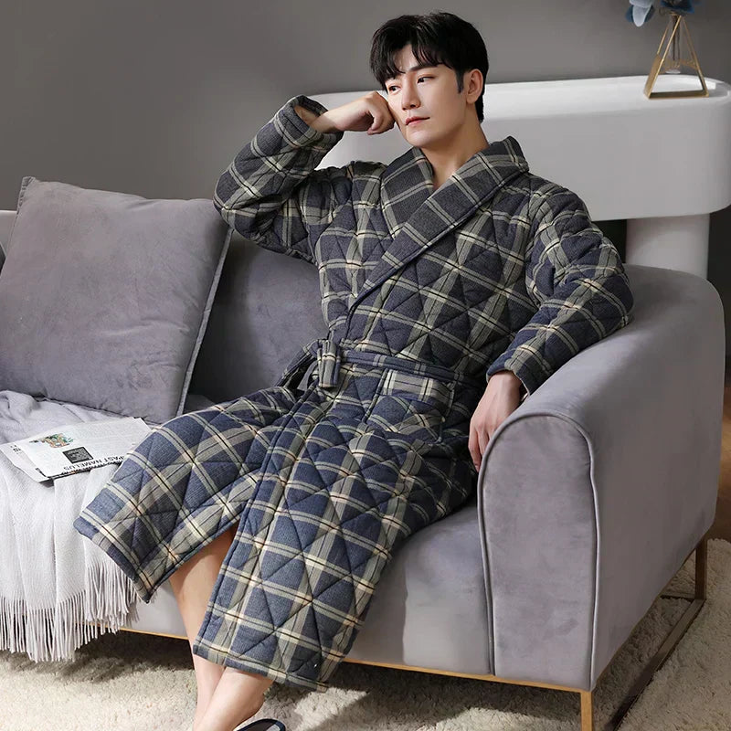 CozyLayer Three-Layer Quilted Bathrobe For Winter Warmth