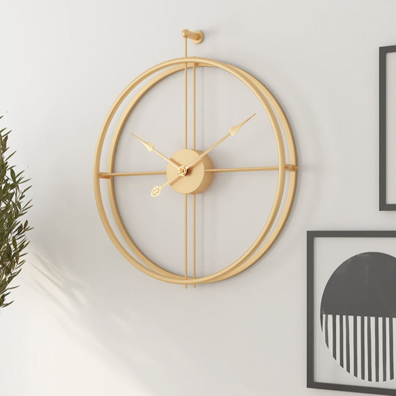 Large Gold Wall Clock With Minimalist Metal Frame For Modern Living Rooms