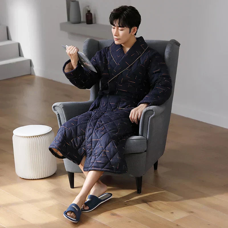 CozyLayer Three-Layer Quilted Bathrobe For Winter Warmth