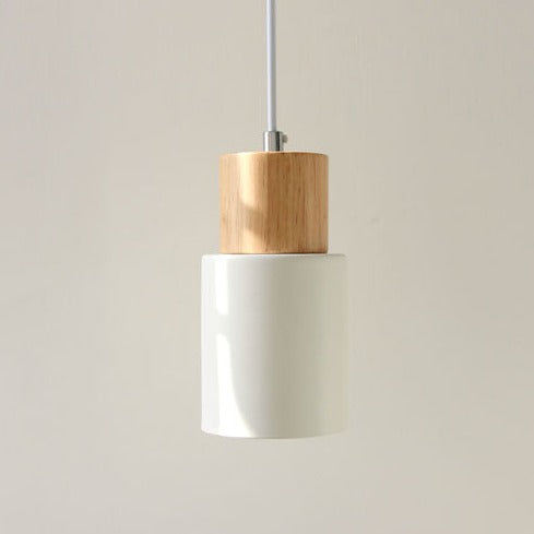 Aurelo Wood & Metal Cylinder Pendant Light Brushed Nickel