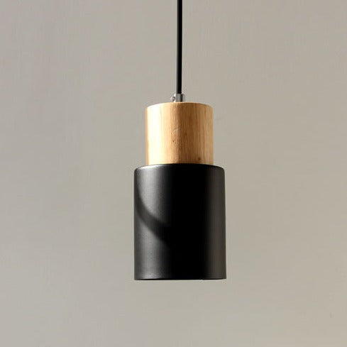 Aurelo Wood & Metal Cylinder Pendant Light Brushed Nickel