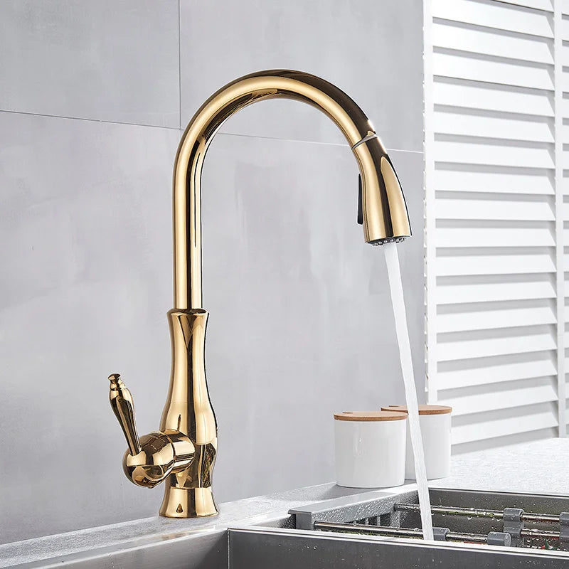 GlamFaucet Køkkenarmatur med Guldfinish og Moderne Udseende i Dag