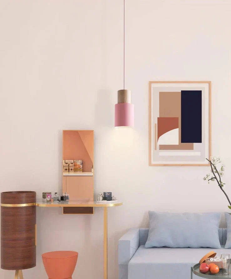 Aurelo Wood & Metal Cylinder Pendant Light Brushed Nickel