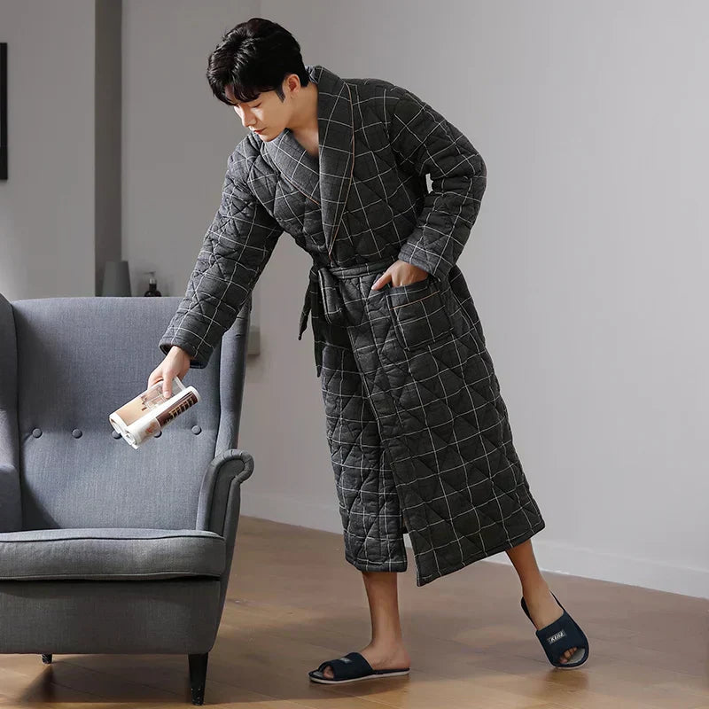 CozyLayer Three-Layer Quilted Bathrobe For Winter Warmth