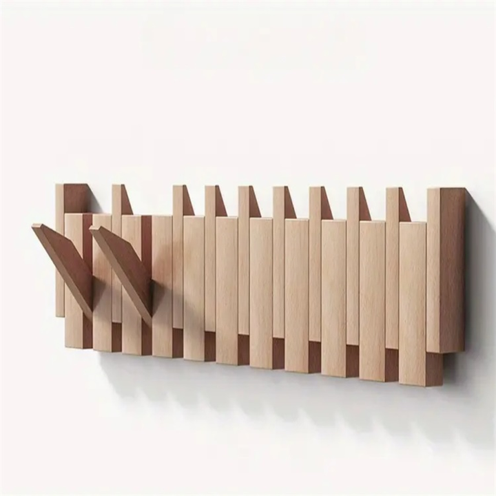 Eloria Piano-Inspired Wooden Coat Rack With Foldable Hooks