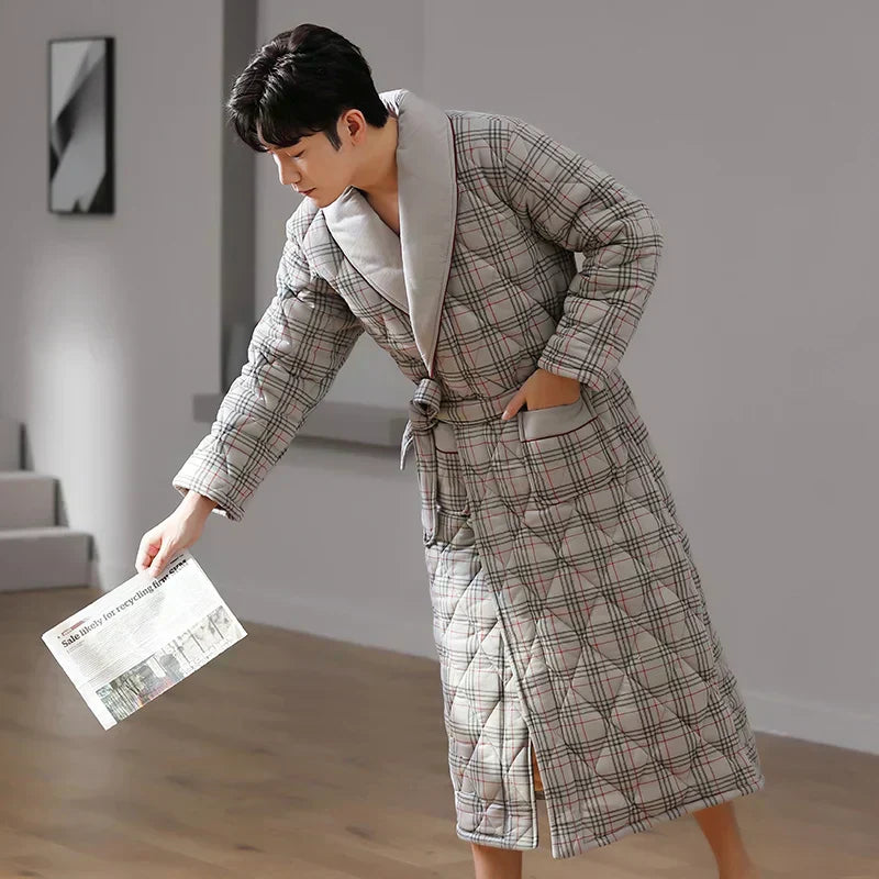 CozyLayer Three-Layer Quilted Bathrobe For Winter Warmth
