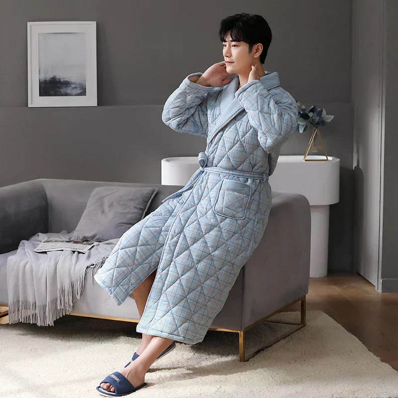 CozyLayer Three-Layer Quilted Bathrobe For Winter Warmth