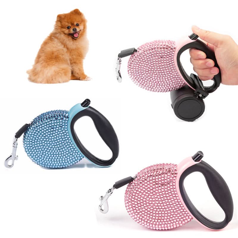 GlimmerPaw Luxusní zatahovací vodítko s kamínky pro malé psy a kočky