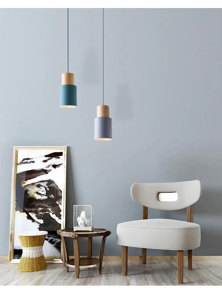 Aurelo Wood & Metal Cylinder Pendant Light Brushed Nickel